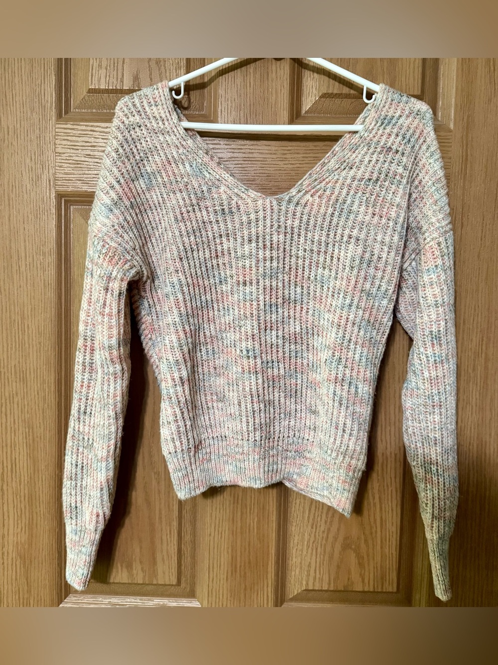 American Rag Pastel Marled V-Neck Sweater w/Twist Back XS